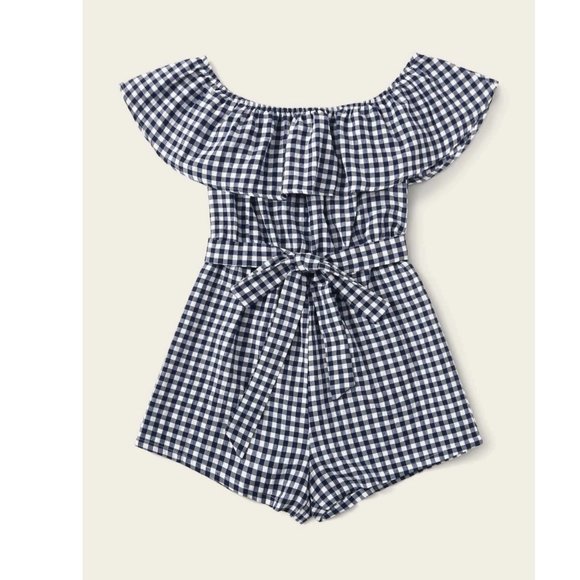 SHEIN Plus Tie Front Belted Gingham Romper